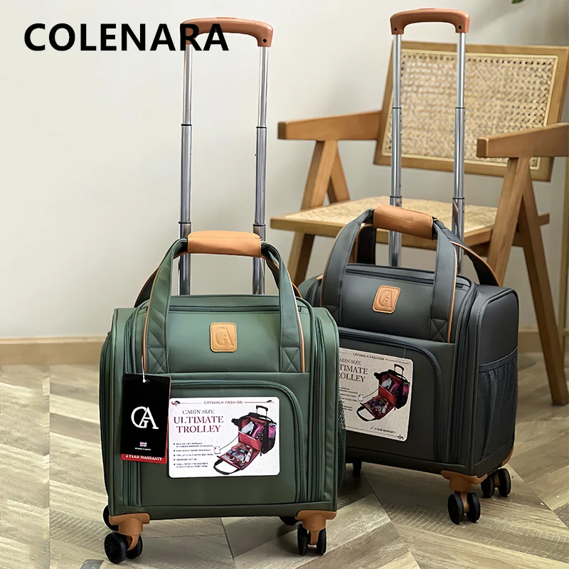 COLENARA Women's Suitcase 16 Inches Oxford Cloth Boarding Box Student Trolley Case Wheeled Travel Bag Men's Rolling Luggage