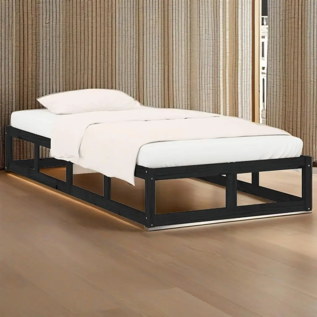 Black Solid Wood Bed Frame 75x190 cm Small Single (Mattress Not Included)