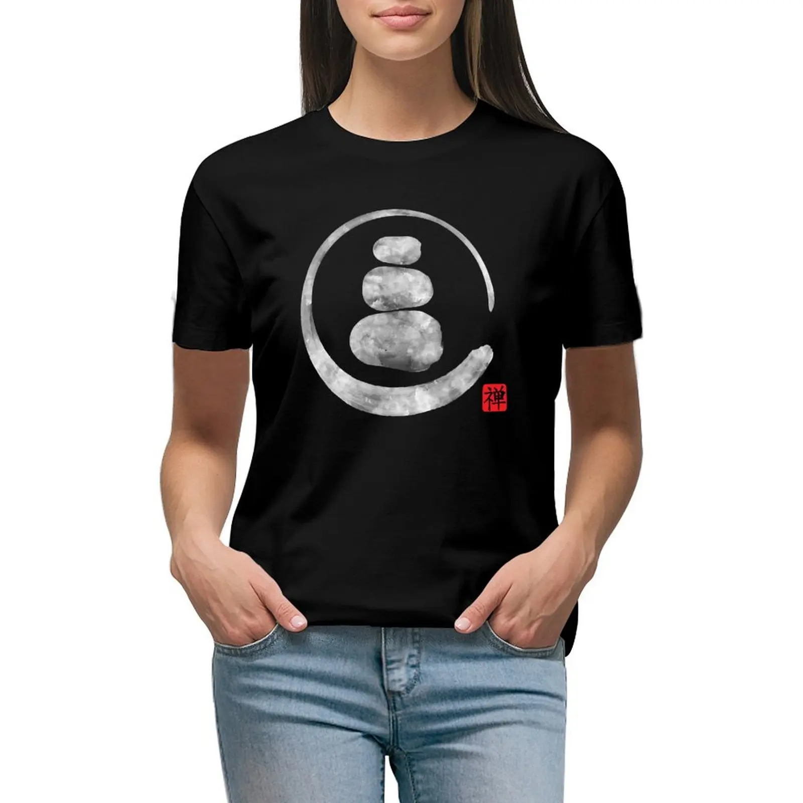 Zen Enso Circle and Zen stones T-shirt summer tops oversized plus size tops western t-shirt dress for Women