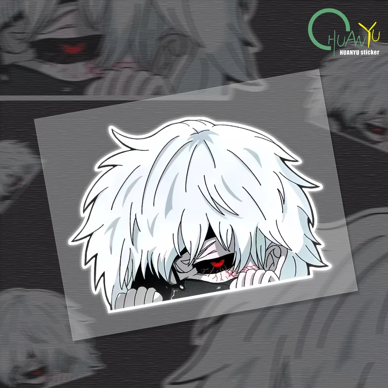 Cartoon Kaneki Ken Peeker Car Sticker Chibi Big Head Decal JDM Window Car Bumper Decoration