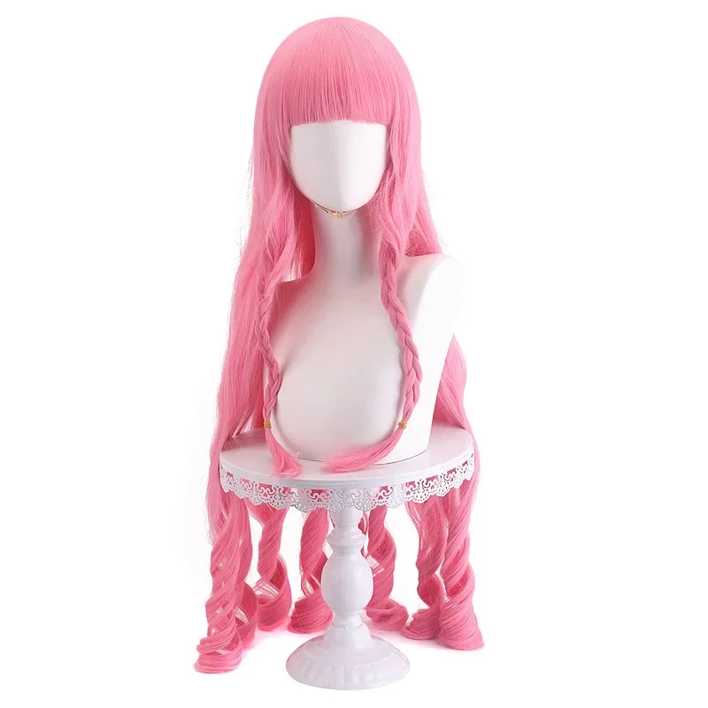 Perona Anime Cosplay peluca rosa para mujeres adultas, cabello largo y rizado, accesorios resistentes al calor, accesorios de fiesta de Halloween