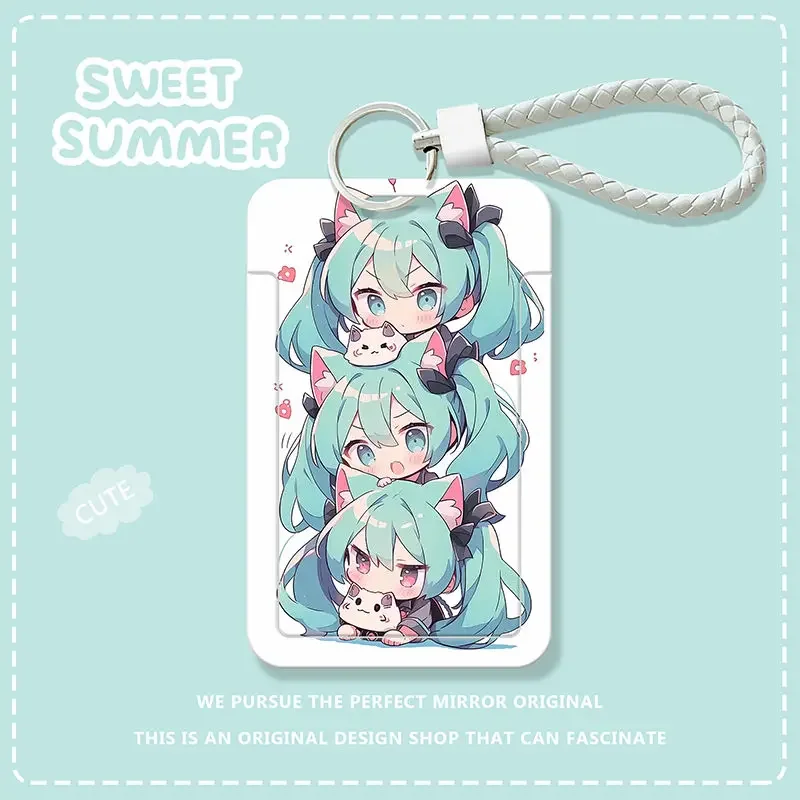 Hatsune Miku Anime Card Cases Kawaii con portachiavi Cute Miku Cat Figure Printing Card Holder custodia protettiva Student Campus Gifts
