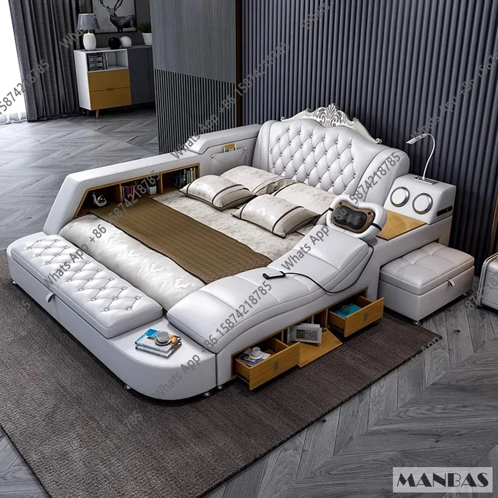 N5 MANBAS Ultimate Bed Frame Tech Smart Multifunctional Bed With Genuine Leather Massage USB Bluetooth Speaker Tatami & Sa