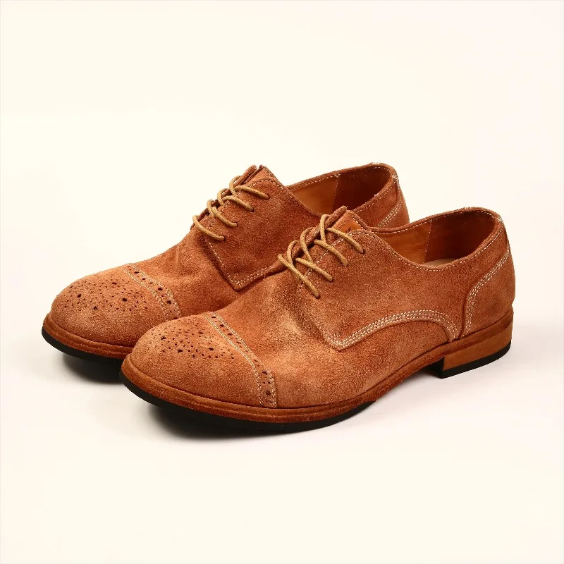Handmade Genuine Leather Lace Up Dress Work Leather Shoes Men's Cowhide Derby Casual Comfortable Brogue Shoes Male Flats