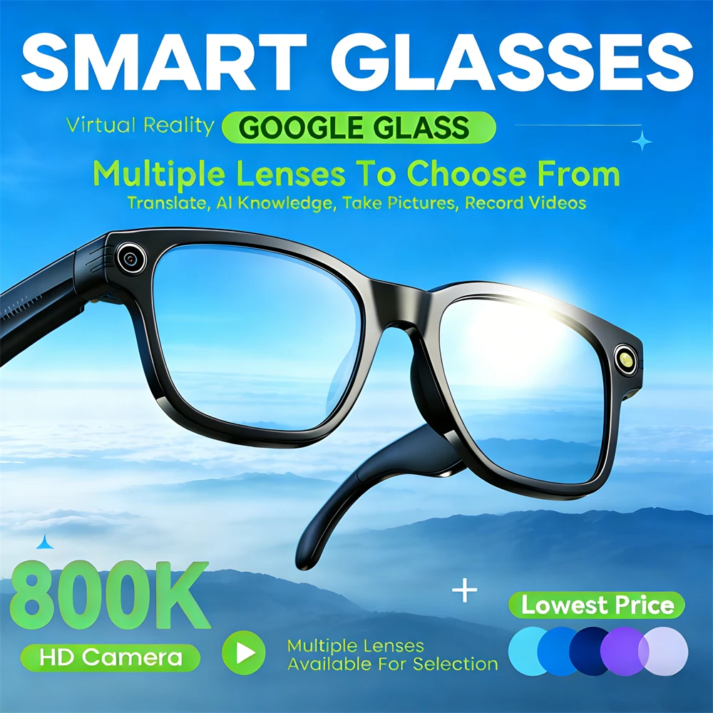 

New Smart Glasses Bluetooth Camera Recording Video AI Photo Recognition Answer Language Translation Music Play Eyewear Men Women