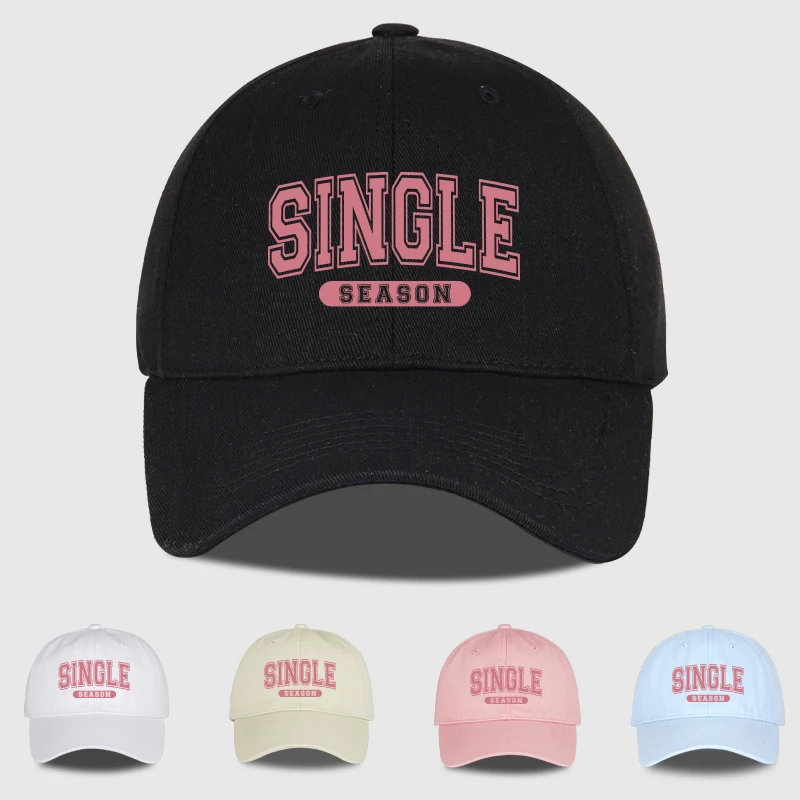 “SINGLE SEASON” Printed Soft-Top Baseball Cap Soft, Comfortable, Breathable Playful Retro Campus Style, Trendy Fashion Unisex Pe