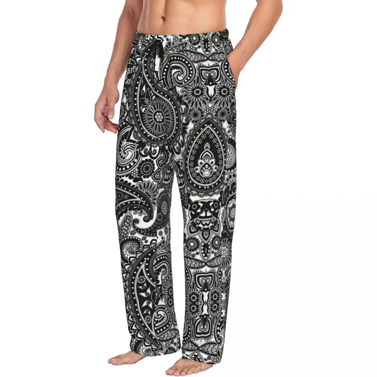 Custom Paisley Pajama Pants Men Floral Pattern Sleepwear Lounge Sleep Bottoms Stretch with Pockets