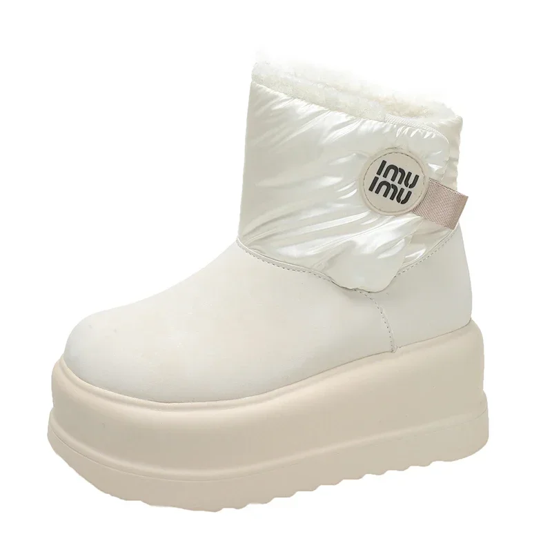 

2024 модные зимние женские зимние ботинки, кроссовки 8 см, непромокаемые теплые плюшевые ботинки до середины икры, уличная нескользящая обувь с меховой внутренней частью