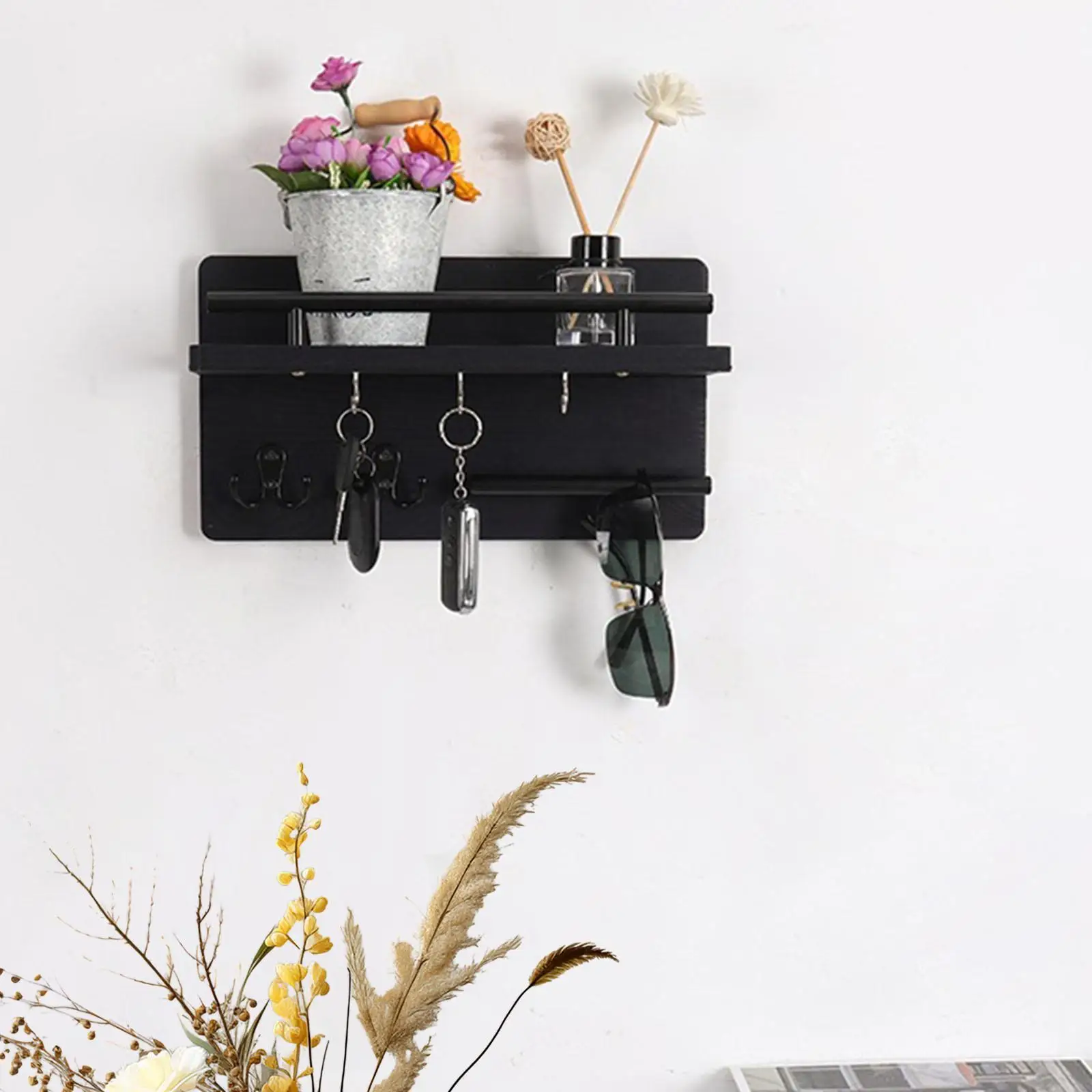 

Key and Mail Holder Wooden Key Rack and Mail with 5 Metal Hooks Key Holder for Wall for Home Bathroom Entryway Kitchen Furniture