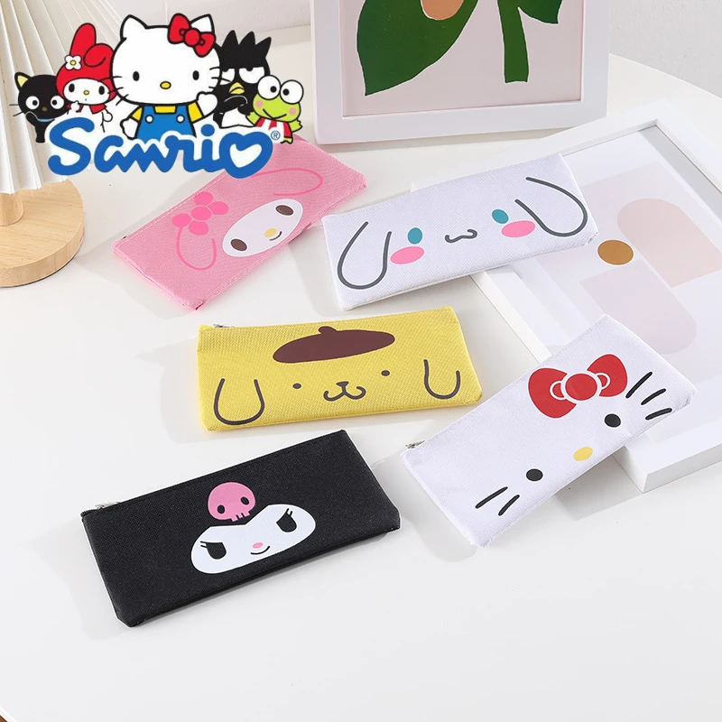 Sanrio Hello Kitty Canvas Pencil Case Cartoon Waterproof Makeup Organizer Case Toiletry Bags Girl Translucent Frosted Pencil Bag