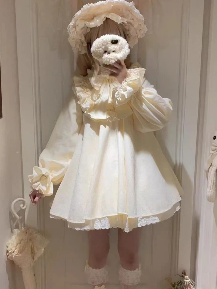 Autumn Sweet Loose Lolita Dress Women Design Kawaii Flare Sleeve Lovely New Dresses Japanese Warm Elegant Princess Dress 2025