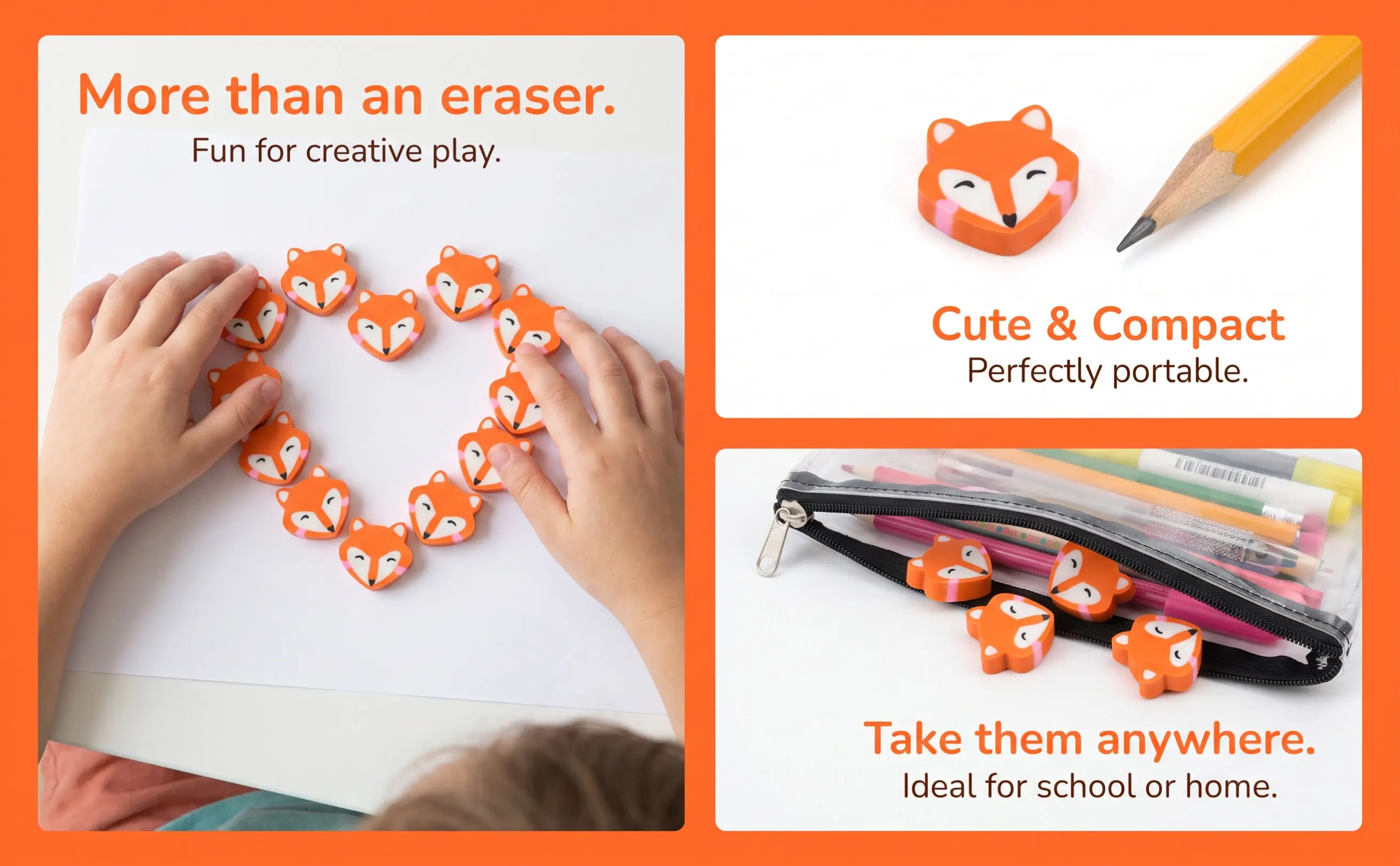 50Pcs Fox Erasers Tpr Material Creative Cartoon Design School Stationery Multi Function Drawing Sketching Eraser Students