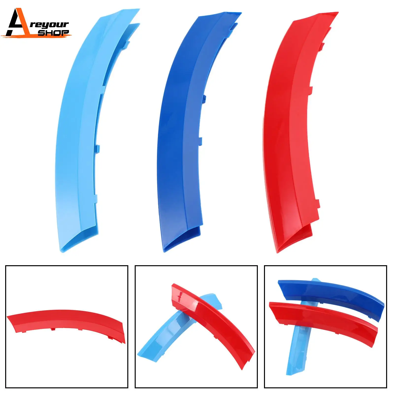 Areyourshop Tri-Colour Front Grille Grill Cover Strips Clip Trim For BMW X5 2008 2009 2010 2011 2012 2013 Car Auto Parts