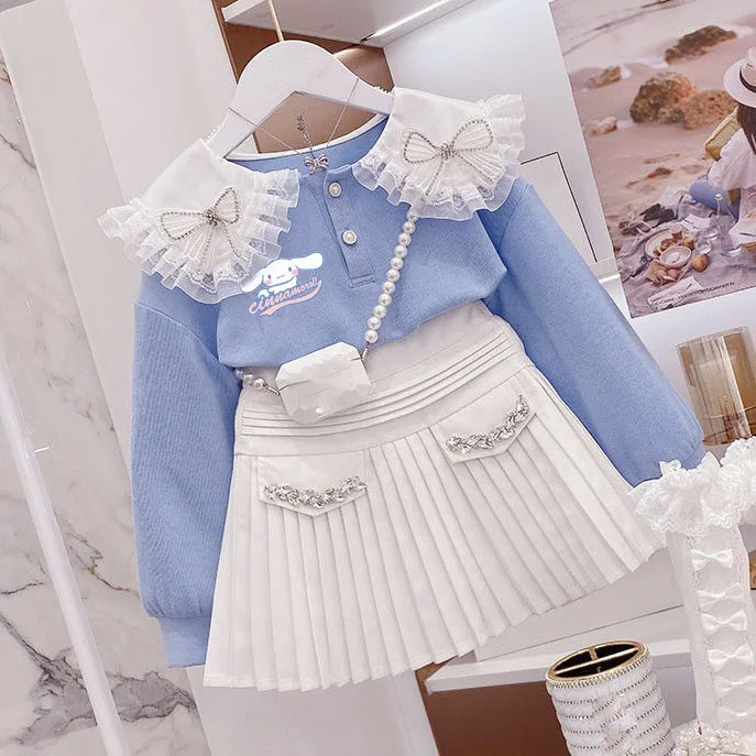 Kinder Faltenrock JK Anzug Sanrios Cinnamoroll Mädchen Hemd Rock Zweiteiliger Student Preppy Uniform Anzug Mode Mädchen Kleidung Geschenk