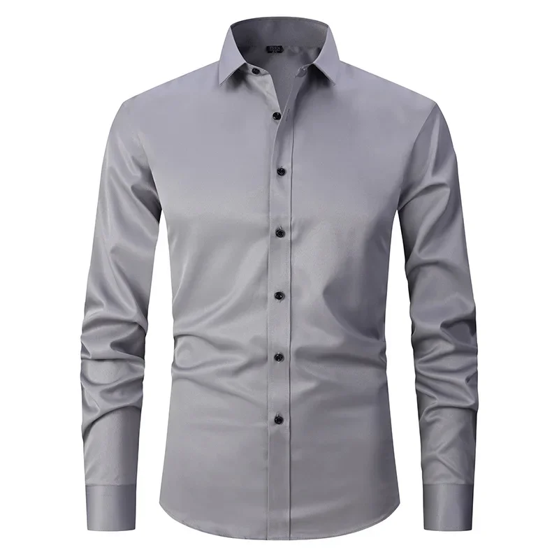 

New High Quality 6XL Large Autumn/Winter Social Men's Shirt Long Sleeve Fashion No Iron Business Casual Pure White