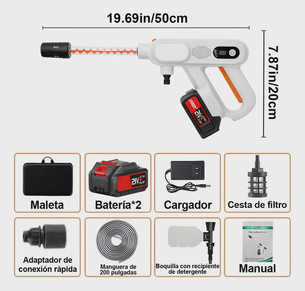 21V Cordless Pressure Washer Brushless Power Washer Gun 2x 3.0Ah Battery+EVA Bag