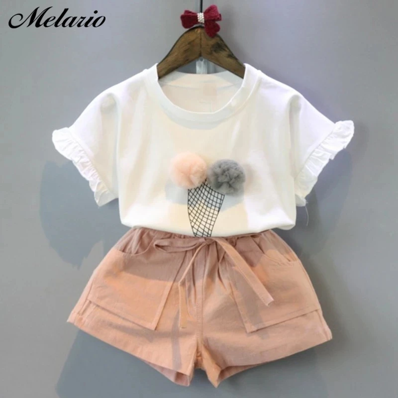 Melario Cotton Girls Clothing Sets Summer Vest Two Piece Sleeveless Children Sets Fashion Girls Clothes Suit Casual Dot Outfits