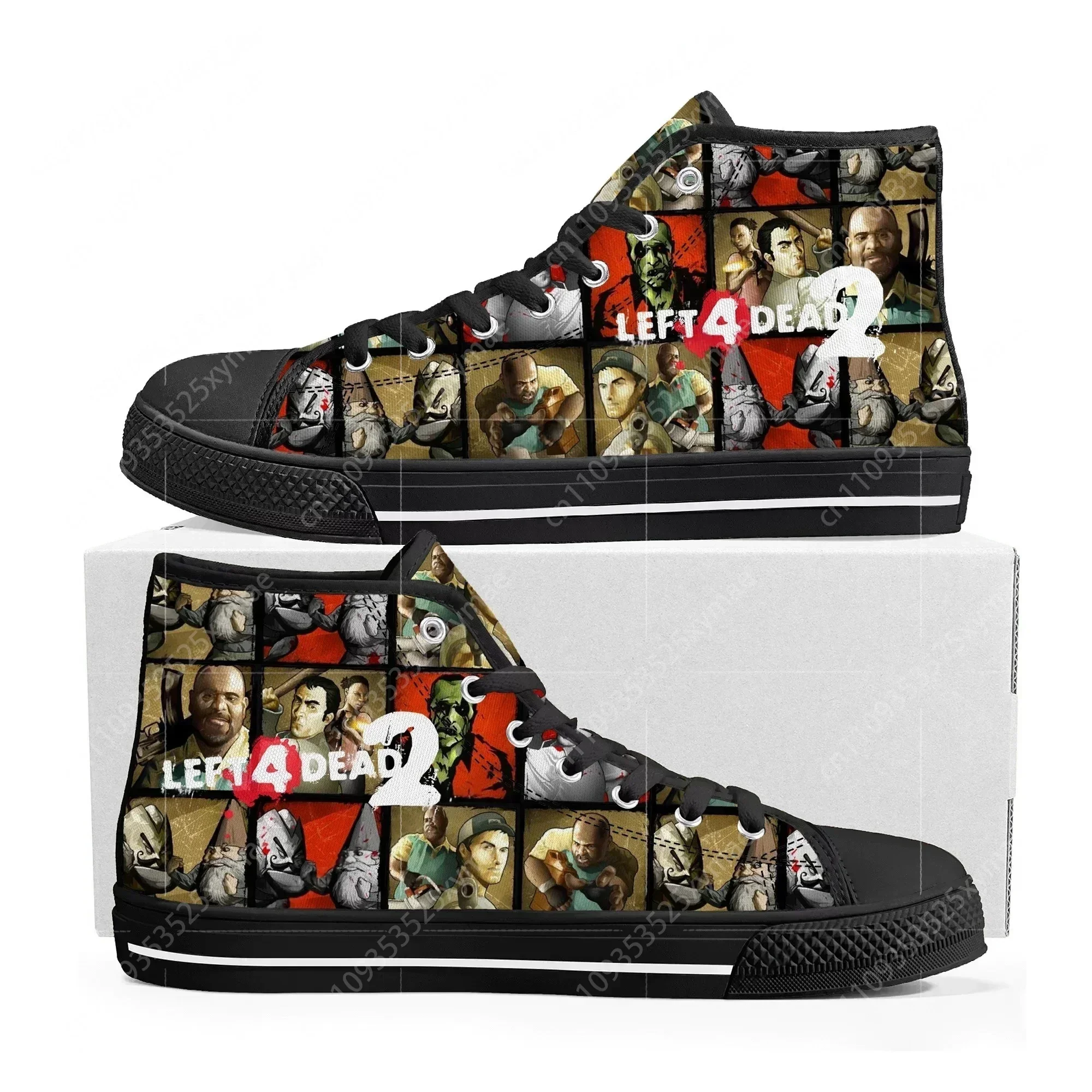 

Кроссовки Left 4 Dead 2 High Top с мультяшным принтом, модные кеды из высококачественного холста для мужчин, женщин и подростков, индивидуальный дизайн, парные кроссовки