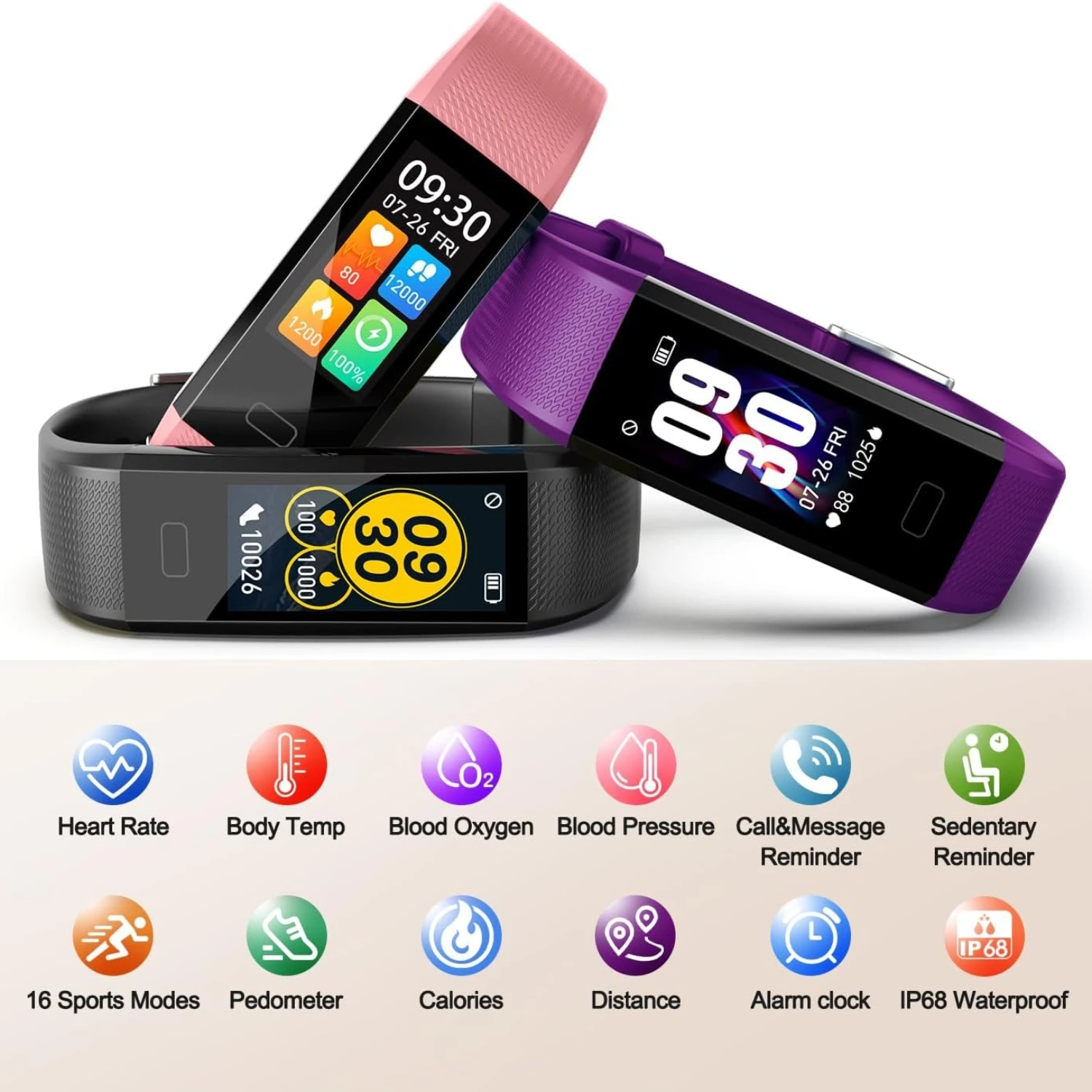 5S Smart Bracelet Fitness Tracker Sleep Monitor Measuring Body Temperature Blood Pressure Heart Rate Men Women Sports Wristbands