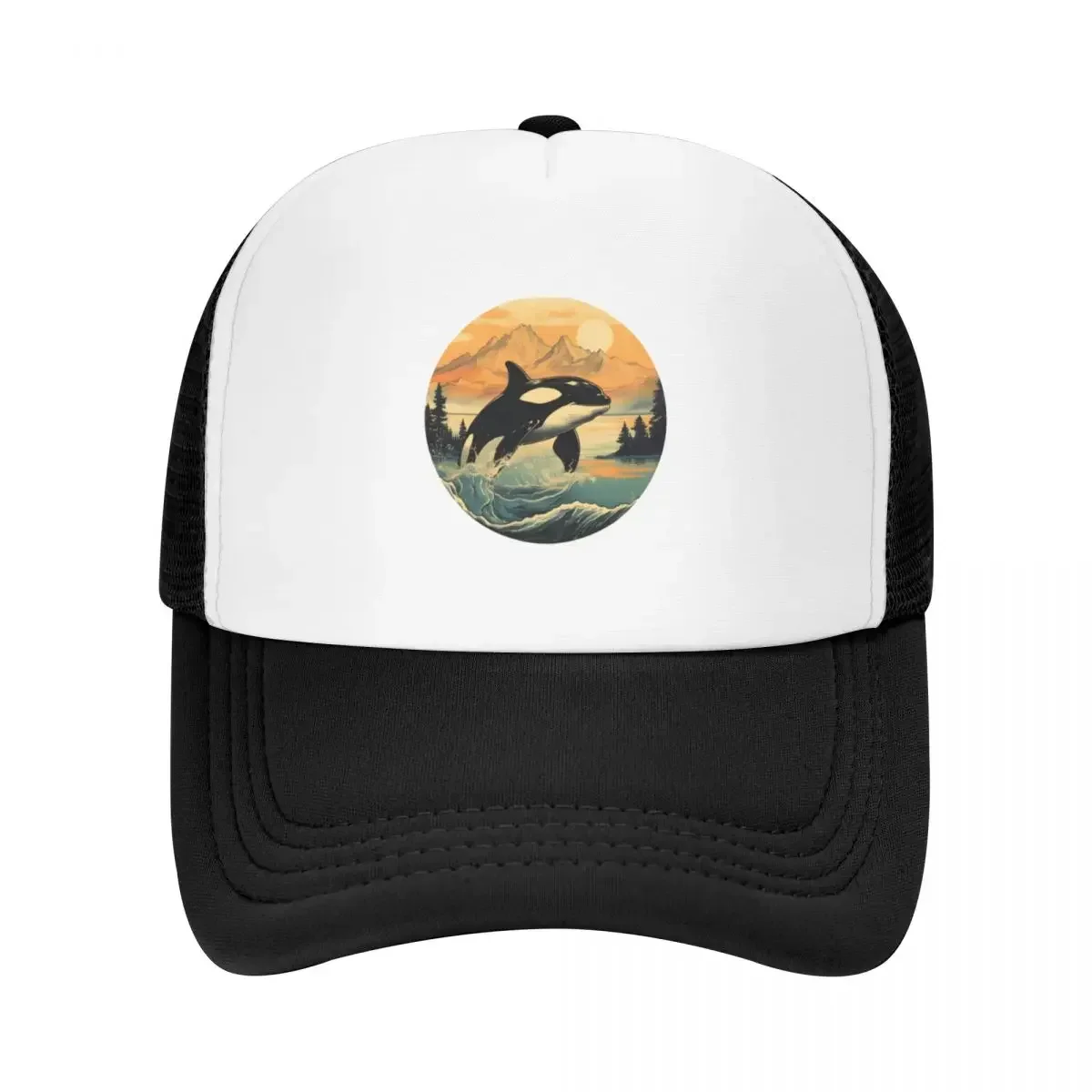 Vintage Pacific Northwest Orca Illustration Washington Art Baseball Cap Horse Hat Fashion Beach Ball Cap Hats For Men Women's