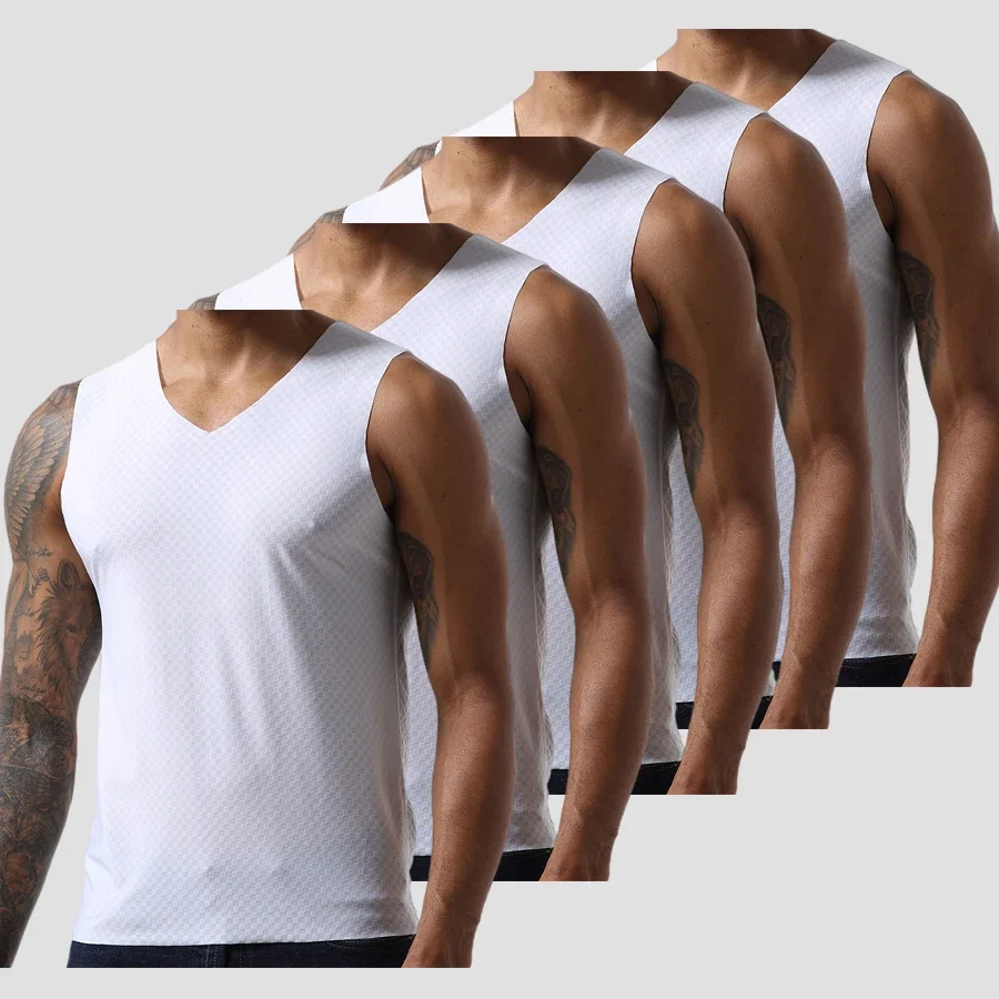 

5PCS Men's vest ice silk trackless men's summer slim tight undershirt youth sports hurdle sleeveless undershirt