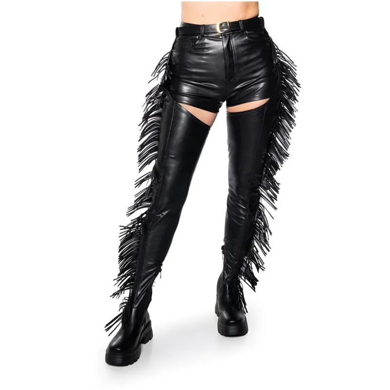 Fringed Belted Over The Knee Boots Fashion Black Festival Women Boots Party Shoes