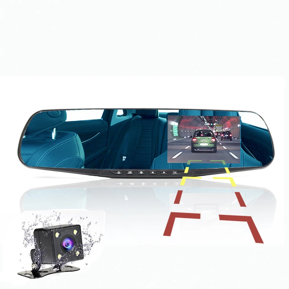 

1080P Car DVR Double Lens Car Camera Rearview Mirror Video Recorder Mirror Dash Cam With Auto Blackbox Night Vision G-Sensor