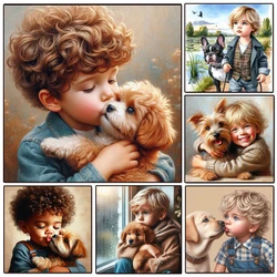 Diamond Art Painting Little Boy And Dog Diamond Embroidery Full Square Portrait Cross Stitch Picture Of Rhinestones Home Decor