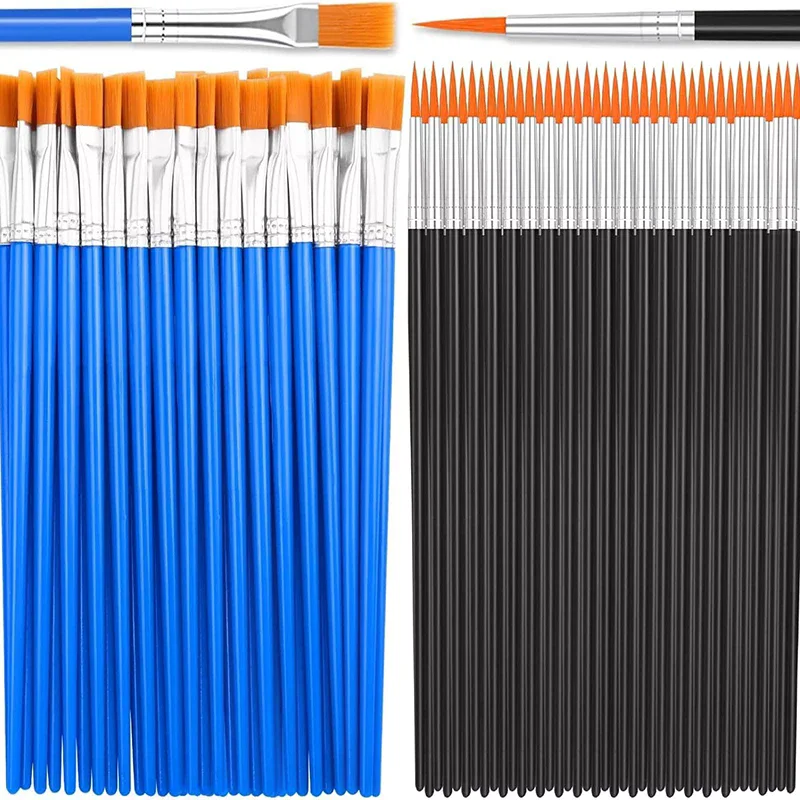 50Pcs Art Paint Brushes Kit Round Flat Nylon Hair Design Suitable For Students Beginners Artists Watercolor Drawing