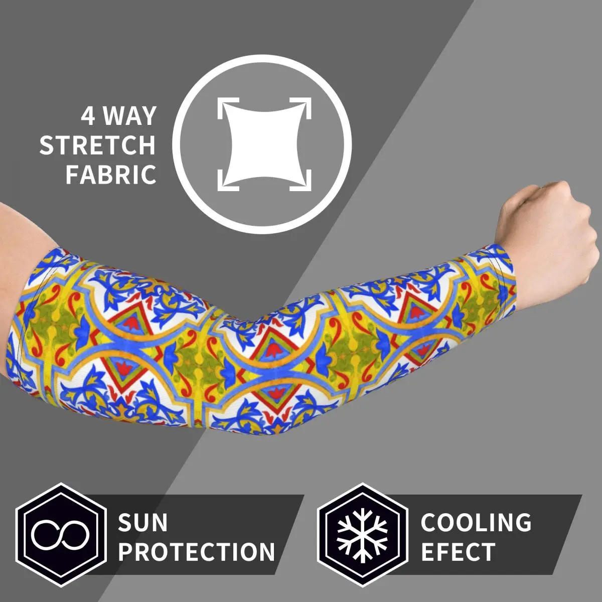 بلاط Azulejo البرتغالي. 3 أكمام للذراع للرجال والنساء للحماية من أشعة الشمس فوق البنفسجية وتغطية الوشم الرياضية والتبريد وركوب الدراجات