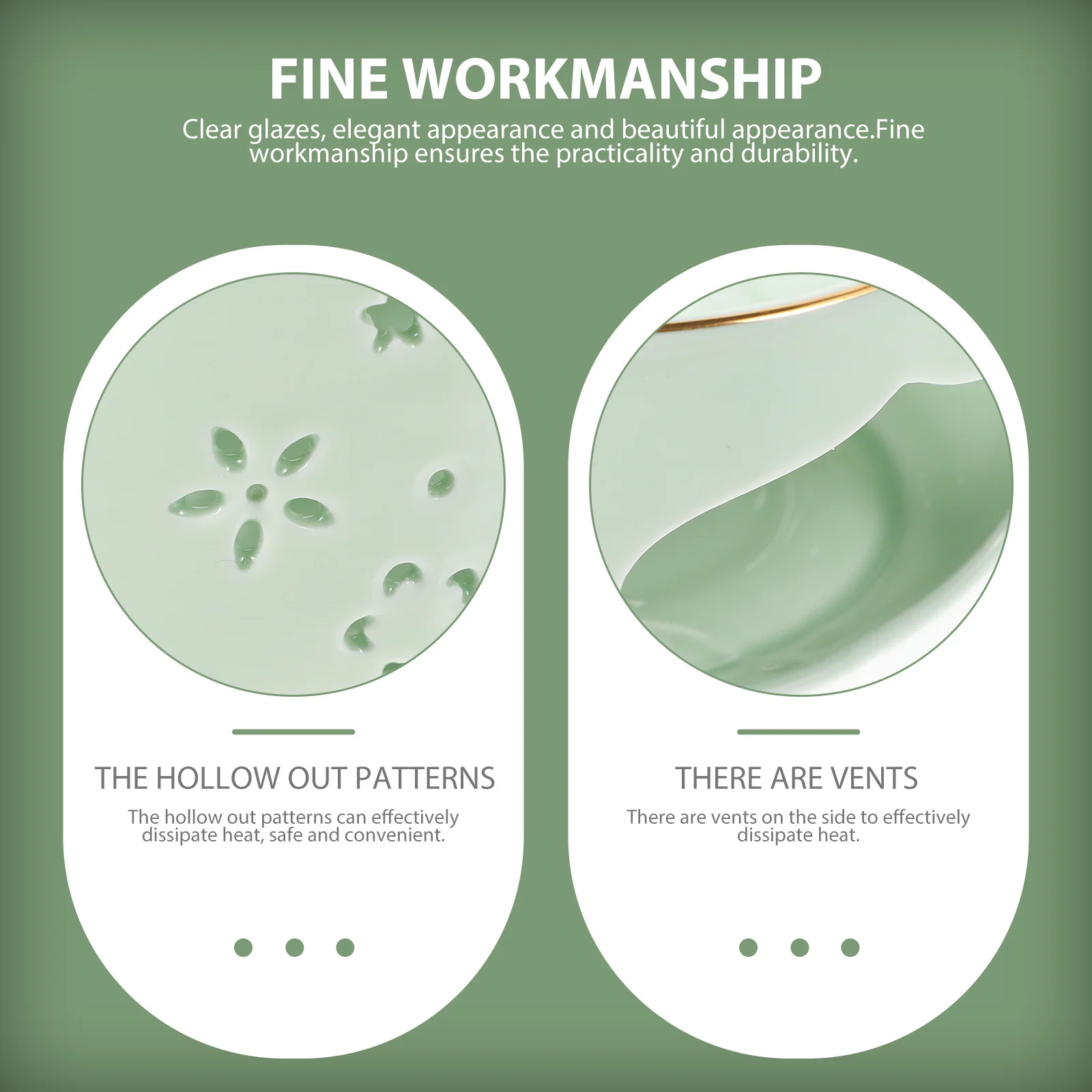 

1Set Ceramic Tea Warmer Light Green Heat Resistant Safe Retro Simple Style Practicality Durability Porous Ventilation