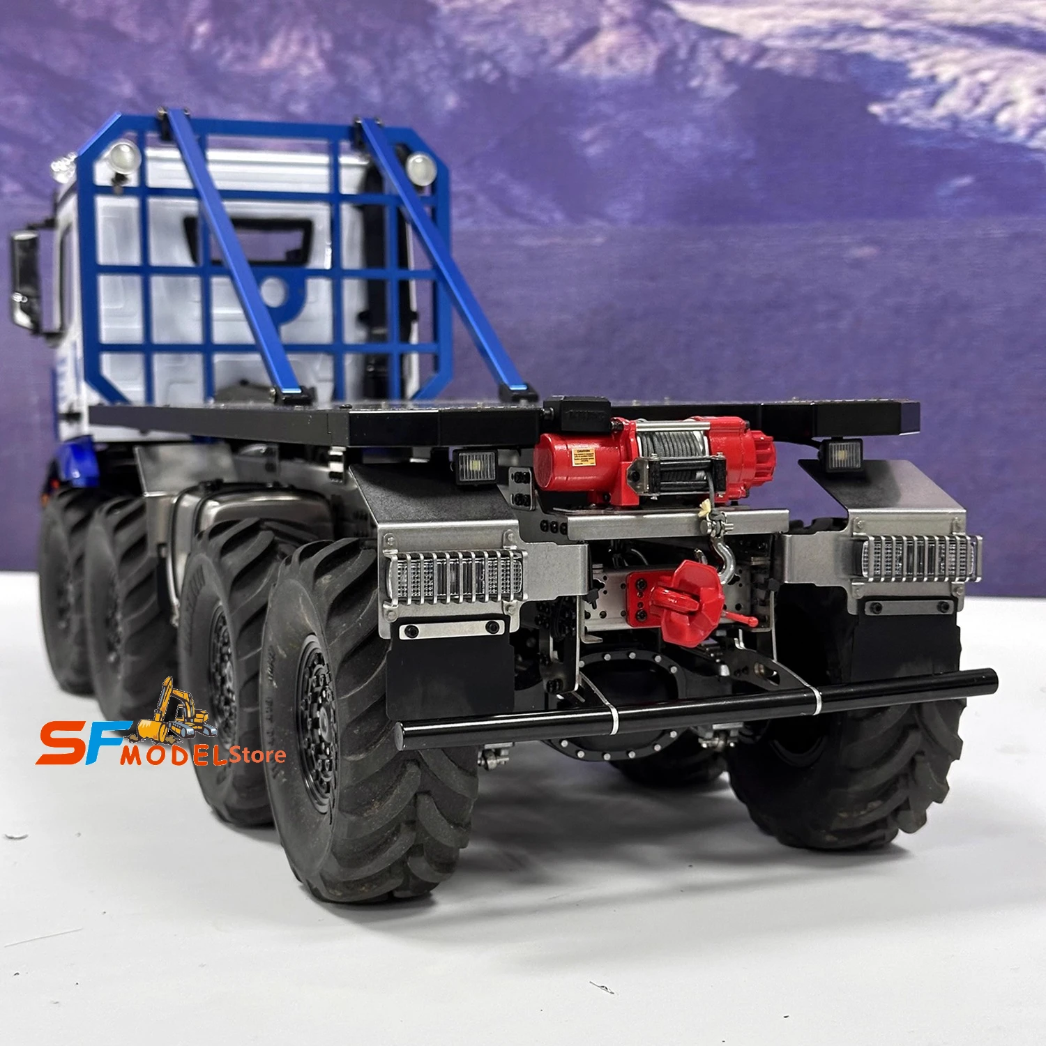 Coche de escalada RC 1/14 8x8, modelo de camión de remolque de cama plana con cabrestante trasero, luz y sistema de sonido, coche de Radio Control, juguete para niño