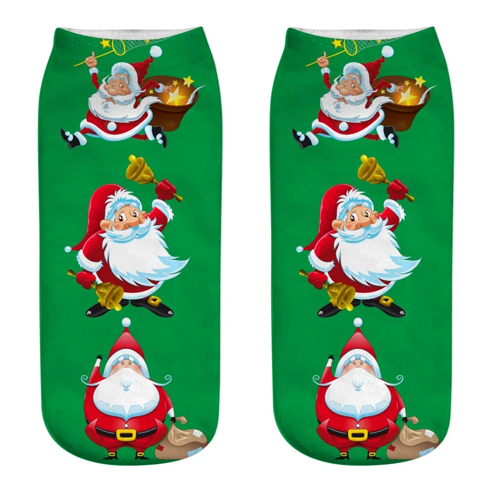 New 3D Printing Christmas Socks Funny Men Cartoon Elk Snowman Santa Sokken Low Cut Unisex Ankle Xmas Calcetines Hombre