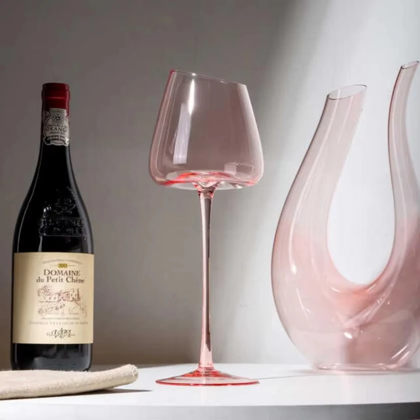 French Pink Flamingo Red Wine Glasses Set Crystal Glass Goblet Creative Inclined Mouth Concave Bottom Champagne Wine Cup Blue