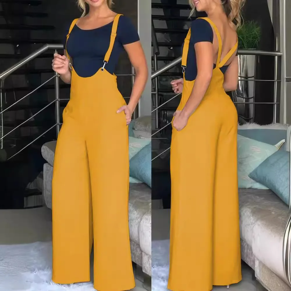 Jumpsuits Women Overalls One Piece Wide Leg Pants Rompers Sleeveless Suspender Trousers Suspenders 2025 Summer Streetwear