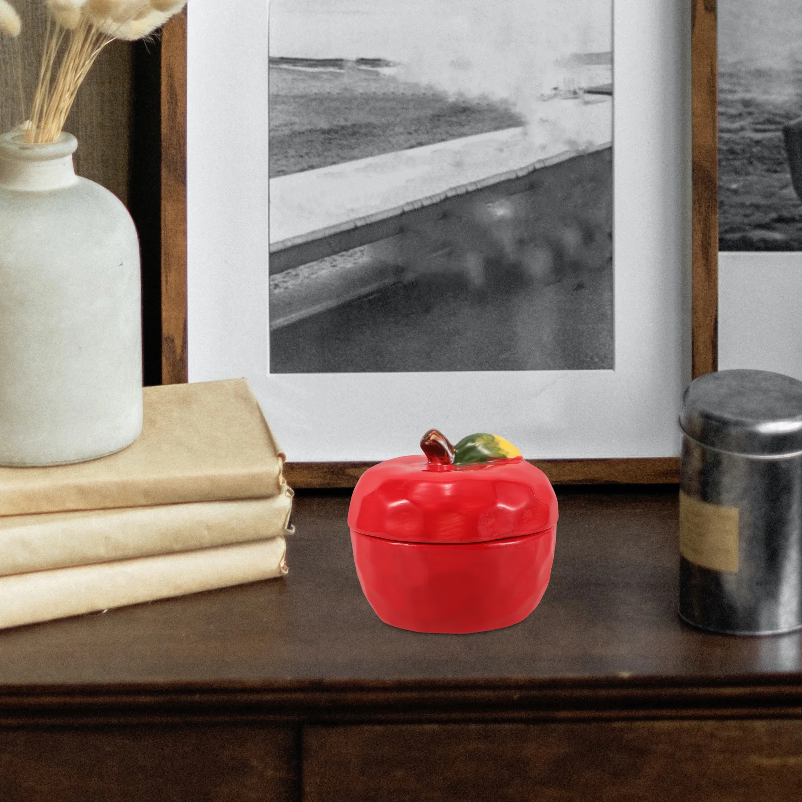 

Ceramic Apple Shape Jar Christmas Red Creative DIY Container Candy Dish Storage Sugar Bowl Tea Canister