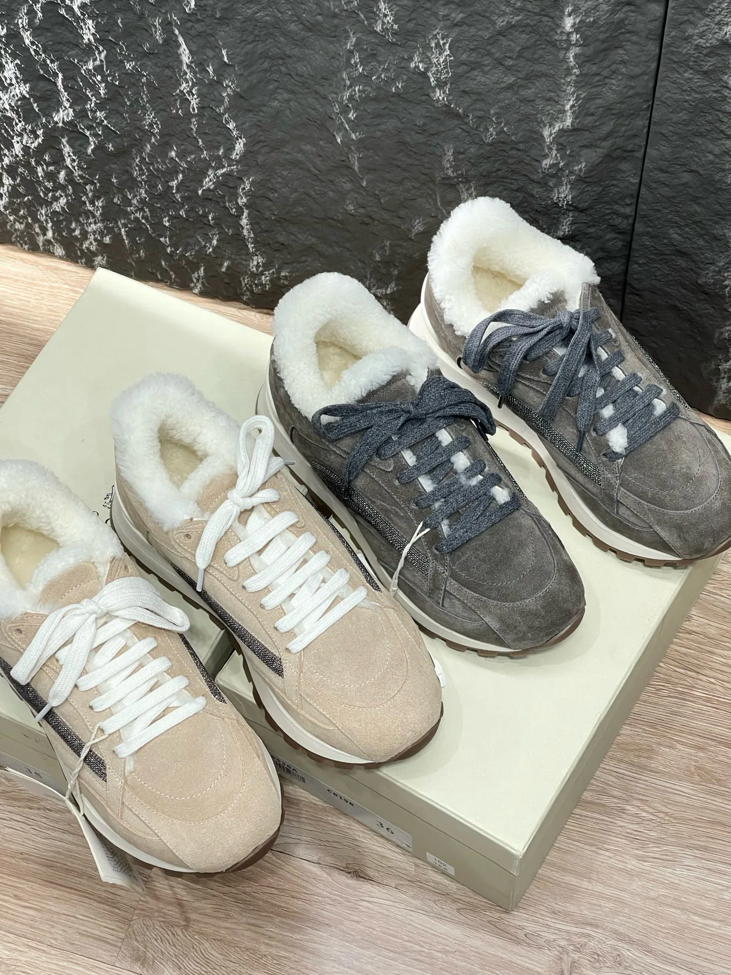 

2025 Winter New high quality Wool Warm Lace-up Casual Sneakers, Women's Shoes