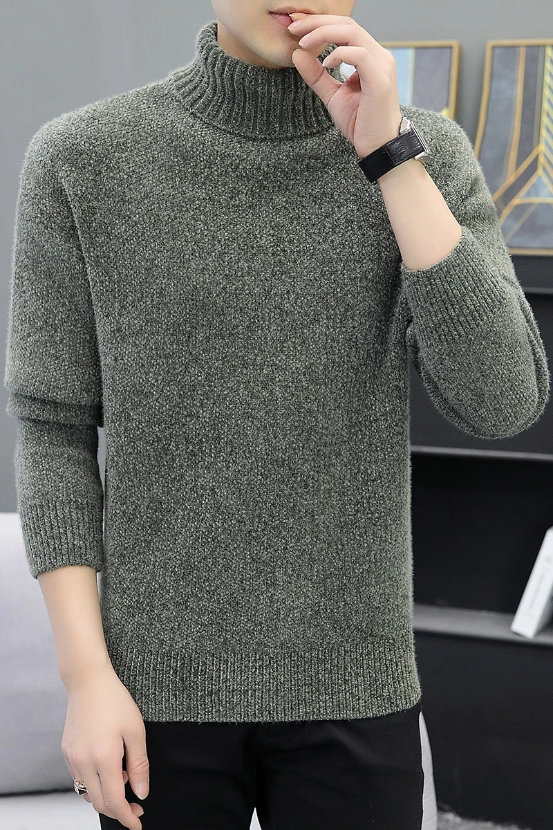 Pull tricoté à col roulé pour homme, en fausse fourrure de vison, couleur unie, chaud et épais, automne hiver, décontracté