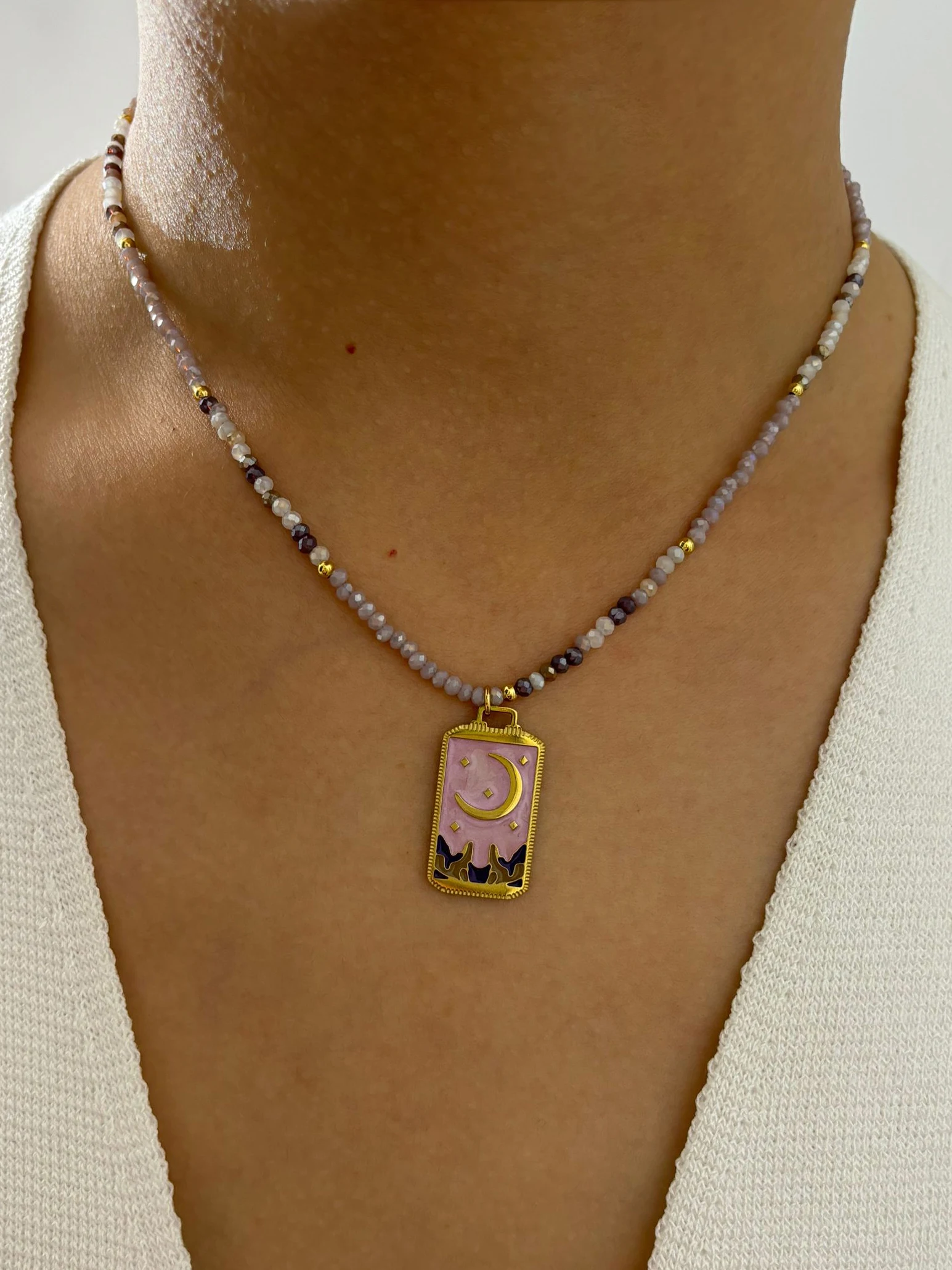 Peri\'sbox Bohemian Multi-color Acrylic Beaded Chain Colored Enamel Rhinestone Square Pendant Necklace for Women High-End Jewelry