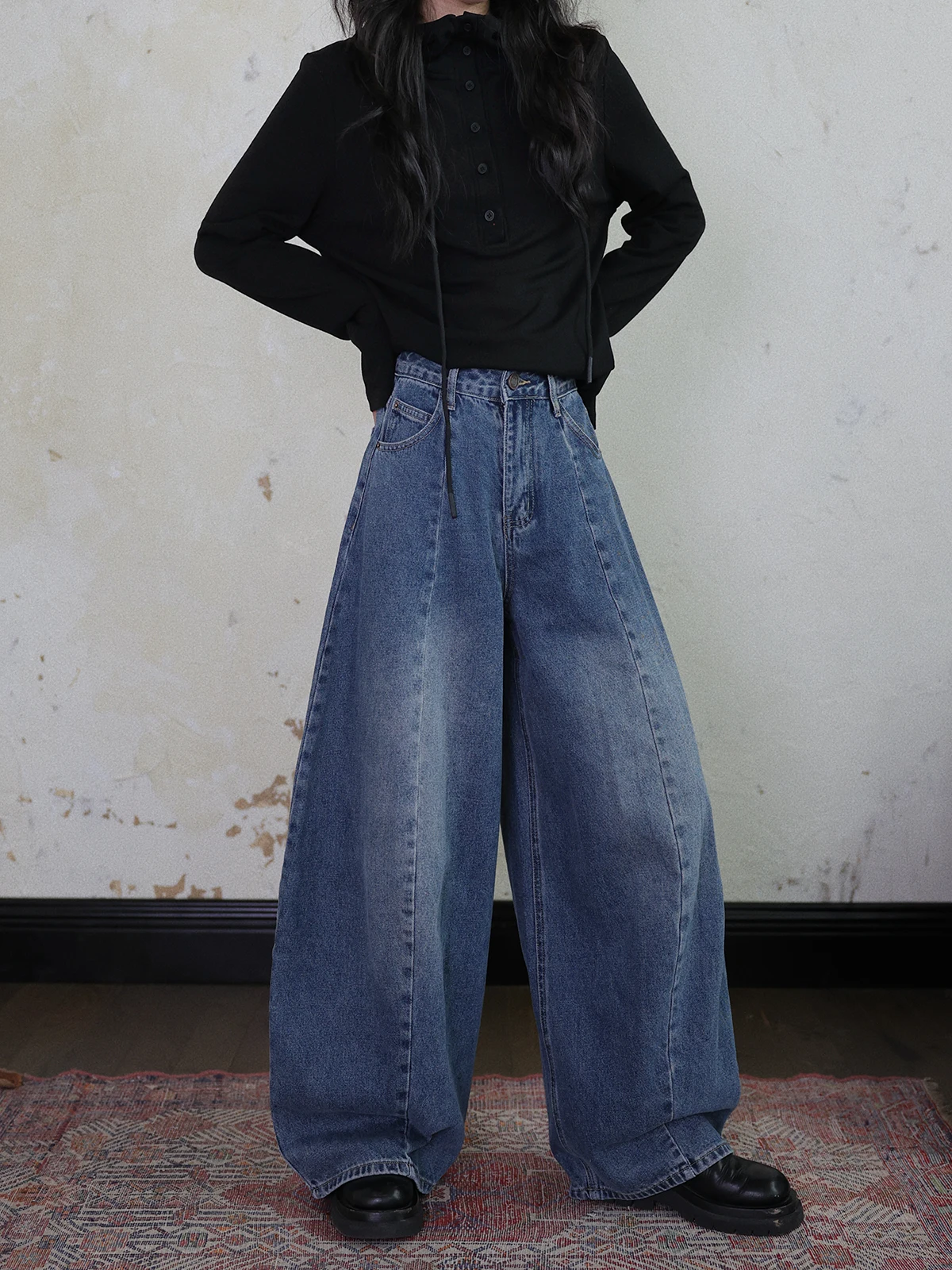 

Ретро джинсы с высокой талией, утепленные, женские, свободные брюки-баллоны, осенне-зимние, джинсовые, утягивающие, универсальные, хлопковые