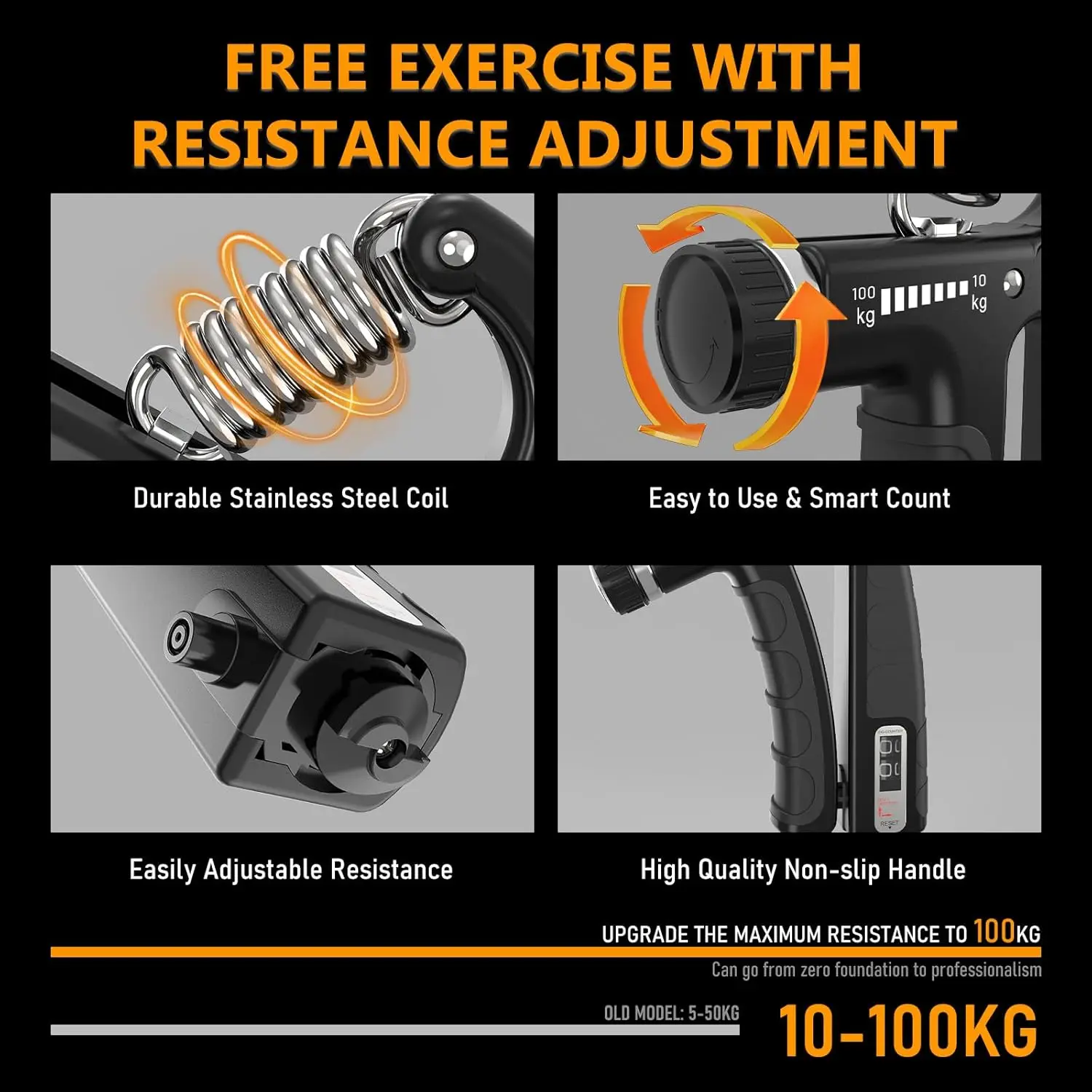 مقوي قبضة العد قابل للتعديل 5-60 كجم، مدرب إعادة تأهيل الأصابع والمعصم للرجال، مجموعة معدات تمارين اليد المحمولة