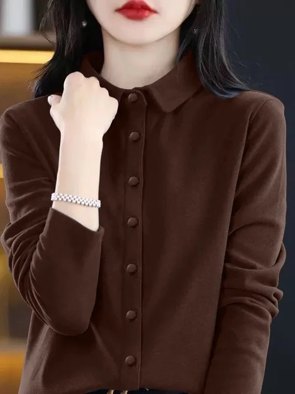 

Double-Sided Warm Velvet Long Sve Collared T-irt Women's Autumn Winter Slimming Base irt Faionable Inner Wear Top