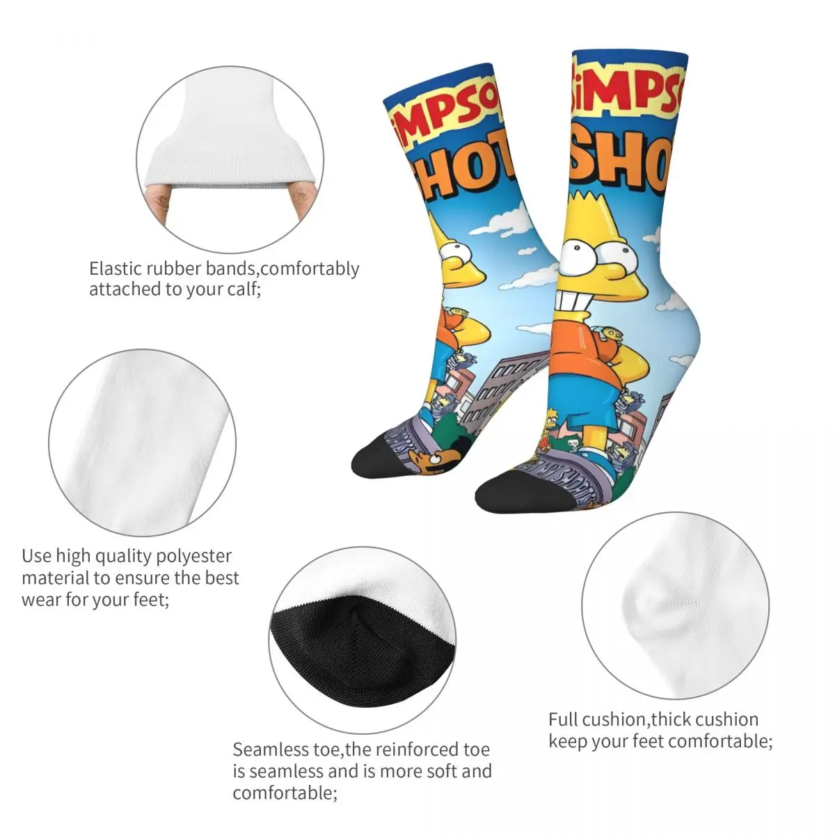 Chaussettes de course respirantes pour hommes et femmes, bas Kawaii, chaussettes d'hiver antibactériennes, film S-Simpsons, design