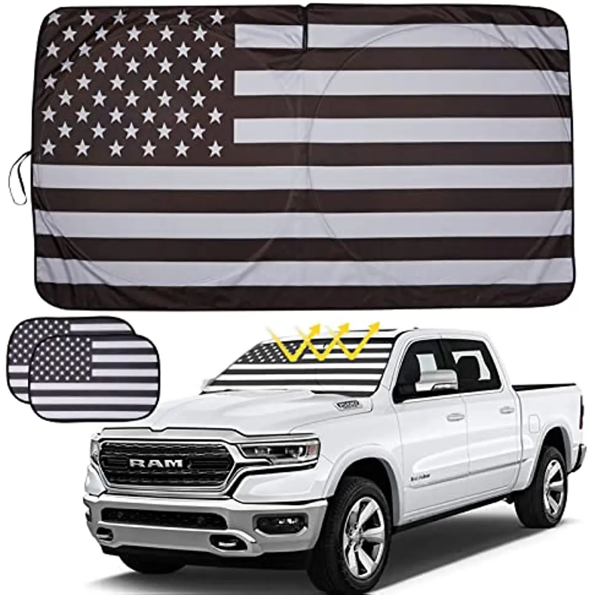 

Big Hippo Windshield Sunshade Set, Car Sun Shade American Flag Design Car Windshield Sun Shade + Side Window Shades Blocks UV Ra