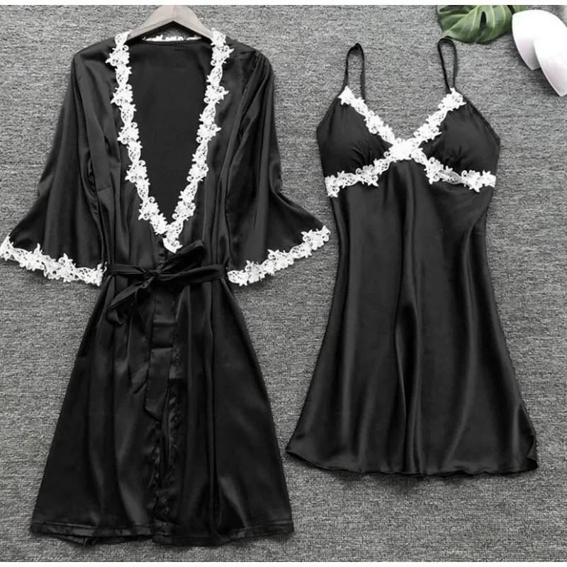 2024 European and American Sexy Five-Piece Pajamas Women\'s Summer Half Sleeve Bridal Gown plus Size Homewear Nightgown Bathrobe