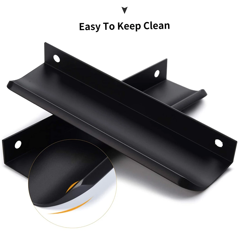 Tiradores ocultos para cajones de muebles, tiradores negros para puertas de armario de cocina, tiradores modernos de aleación de aluminio con borde de dedo, 80-500mm