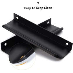 80-500mm Hidden Furniture Drawer Handles Kitchen Cabinet Door Black Handles Aluminum Alloy Modern Finger Edge Wardrobe Pulls