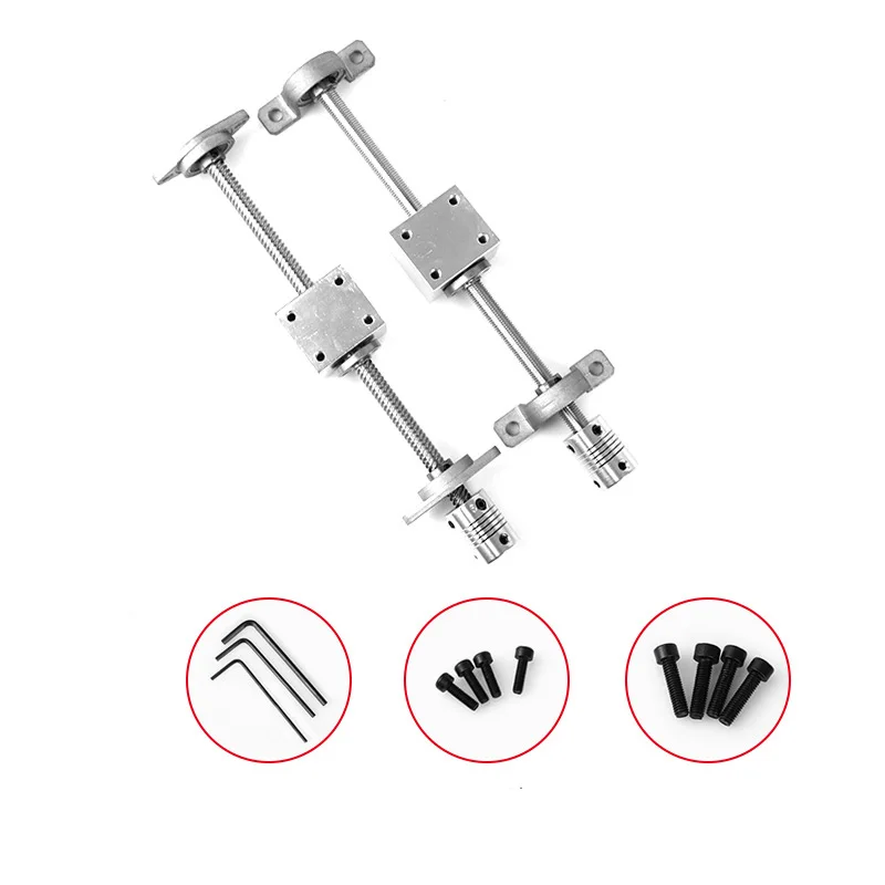 1Set 200/250/350/500mm 3D Printer &CNC T12 Lead Screw 12mm + Brass Copper Nut +KP001/KFL001 Bearing Bracket +Flexible Coupling