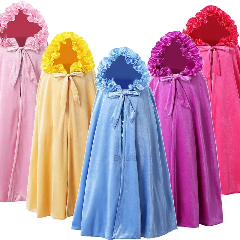 

l2025l бархатное пальто для девочек на Хэллоуин, Эльза, Золушка, Рапунцель, накидка, плащ с капюшоном Анны, мантия, костюм принцессы для косплея, платье, детское Au