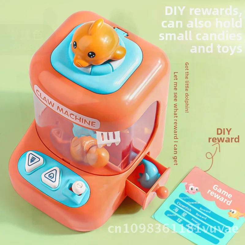 Mini máquina de garra para niños, juguete azul/delfín naranja/delfín, casa de juegos, máquina de agarre para muñecas para niñas pequeñas